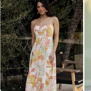 Baltic Born Hilo Floral Spaghetti-Strap Maxi Dress in Pastel Yellow & Pink